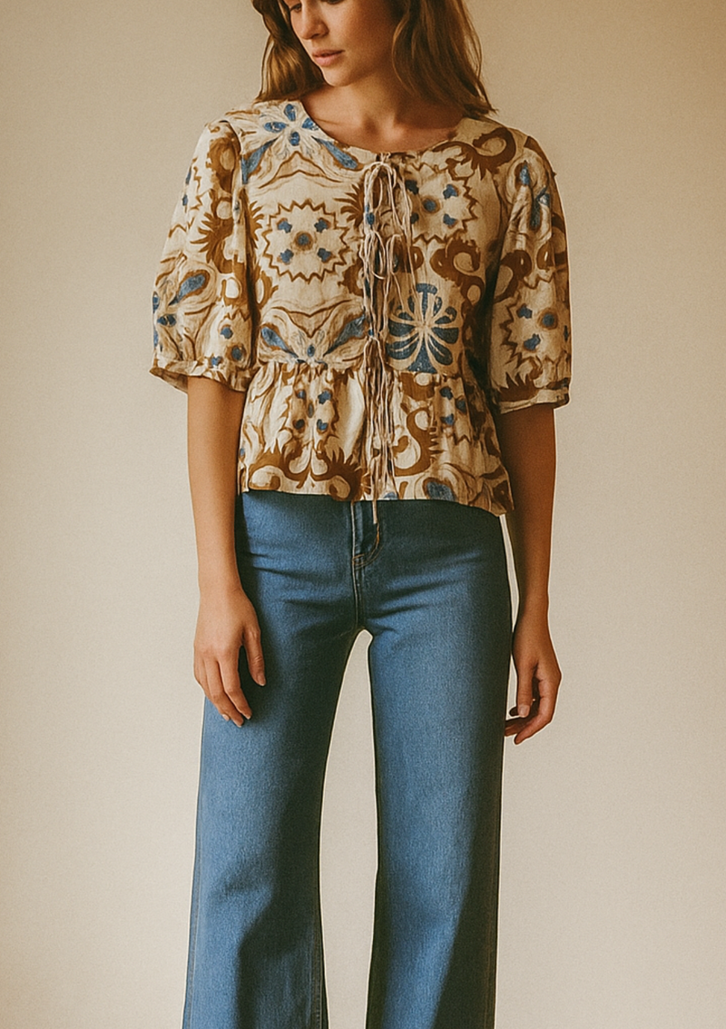 BLUSA LAZOS PRINT MARRON