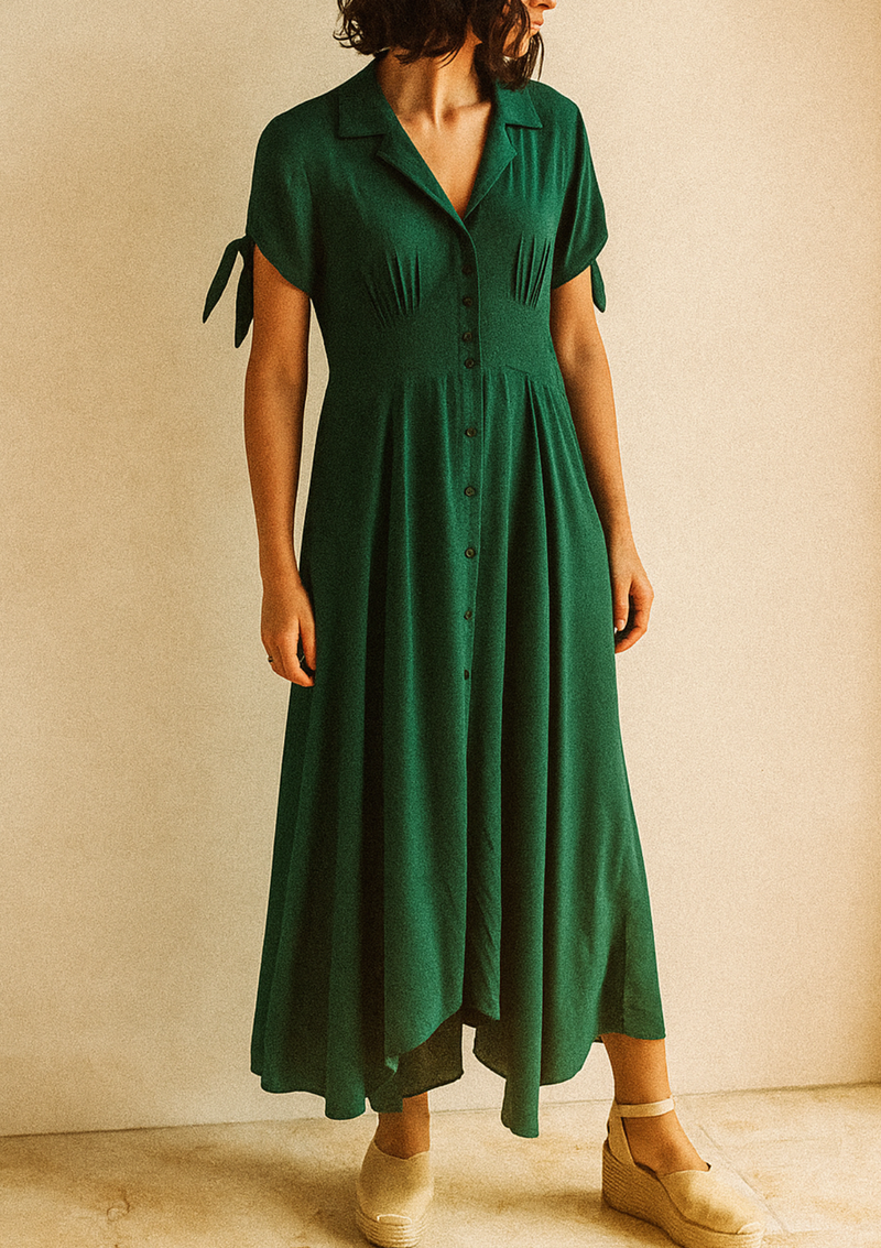 VESTIDO LINO VERDE BOTELLA